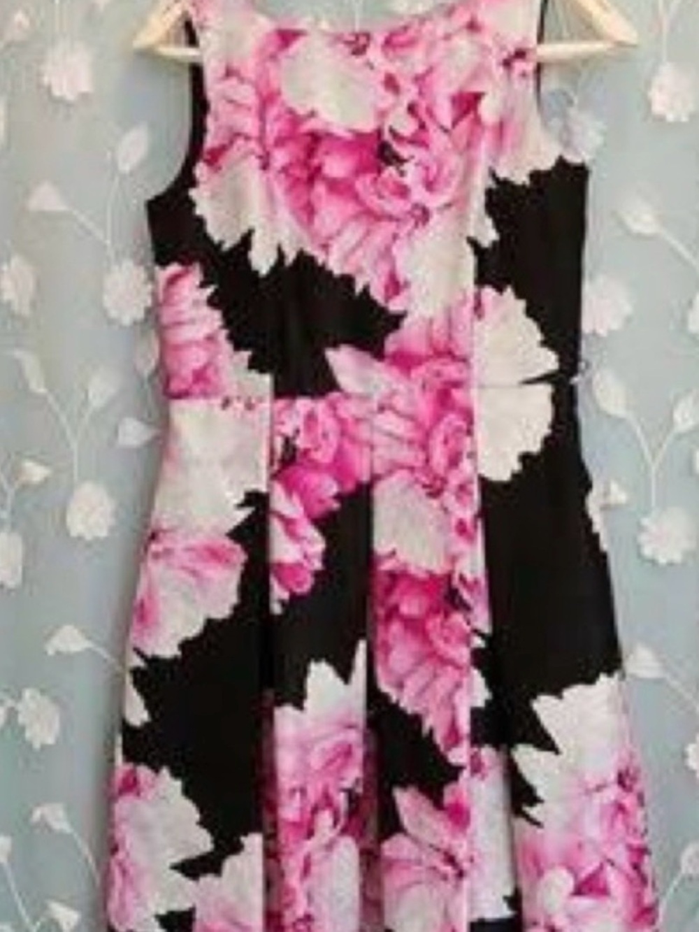 Black and Pink Floral Fit-and-Flare Dress